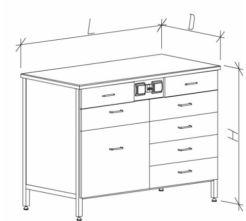 Стол-тумба с ящиками и розетками 1200 СТЛн-М с/я.р. (7+1)